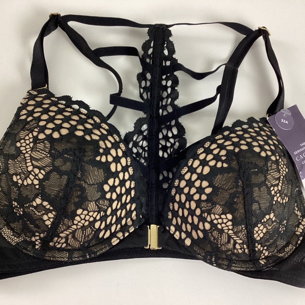 Cacique Front Close Wire Boost Plunge Bra Crochet Lace 32A & 34A Black NWT New